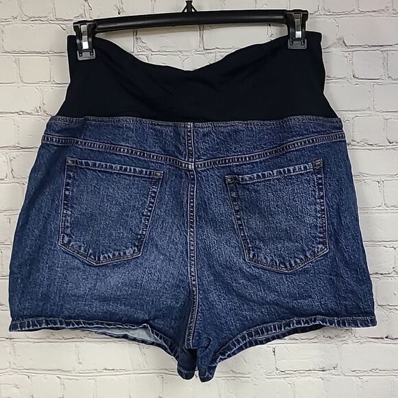 Isabel Maternity Women's Sz 14 Over Belly Midi Blue Jean Shorts Distressed Denim - Picture 5 of 9
